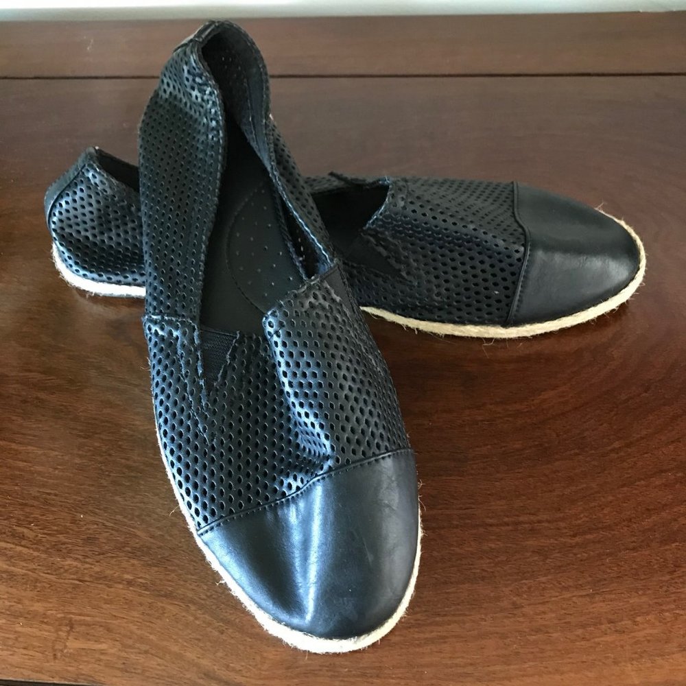 Bongo Howie Black Faux Leather Flat Espadrilles